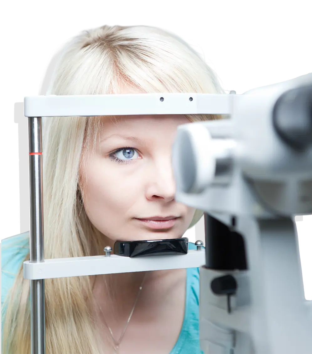 A woman undergoes an eye examination